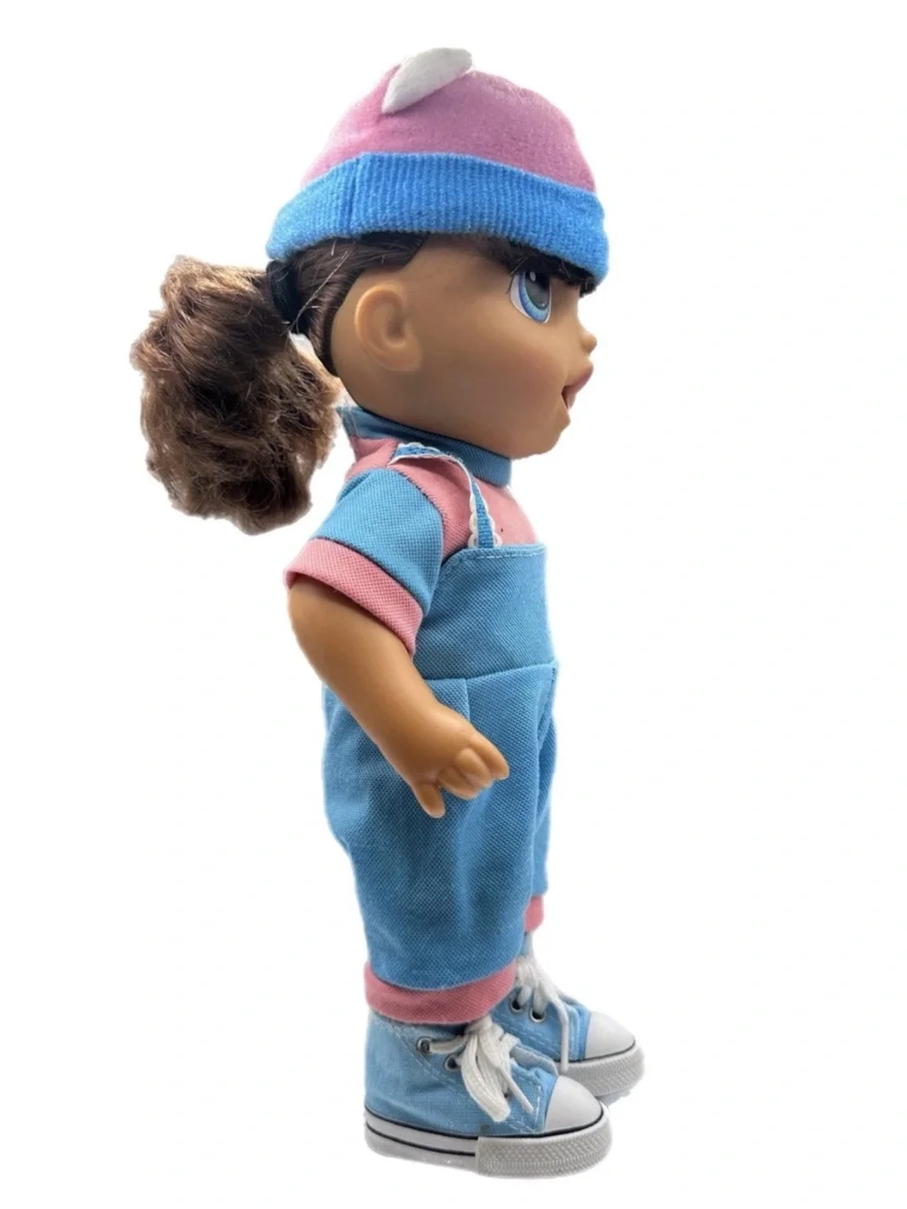 Dress-Up Baby Doll with Pink Floral Skirt and Blue Accessories